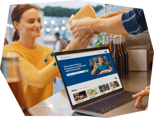 Happy woman picking up order
